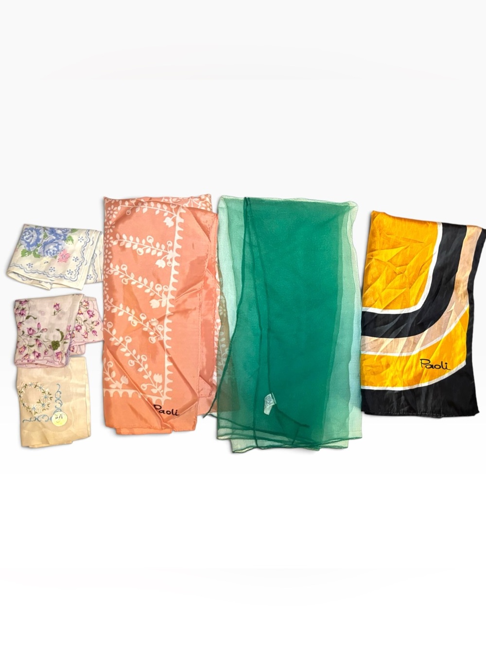 Lot 6 Vintage Mid Century Scarves Hankies Paoli Mod Nasharr Floral Chiffon